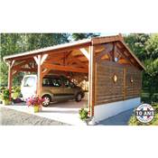 Abri 2 pentes Faitage Décalé Bois Douglas France Carport Auvent voiture 600x600cm H 250cm