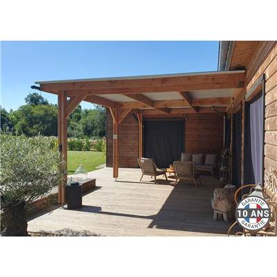 Abri Toit Plat Adossé Bois Douglas France Carport Auvent voiture 300x600cm H 250cm