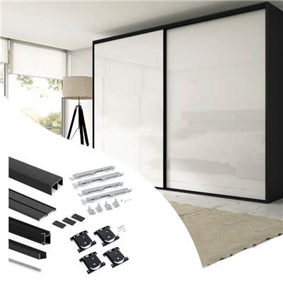 Kit quincaillerie armoire 2 portes coulissantes f. souple Placard 74 poignée Sharp ép. 19mm Noir
