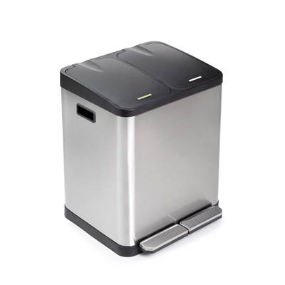 Bac tri sélectif a compartiments Recycle ouverture du couvercle par pédale 2x15L Acier inoxydable