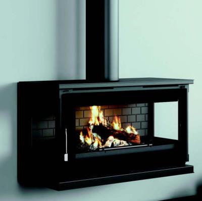 Poeles à bois à suspendre 18kw fonte bûches 75cm sortie 200mm 2 turbines
