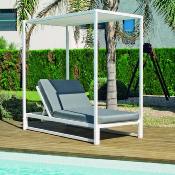 Lit de jardin finition blanc tissus gris clair 1 place