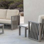 Salon jardin 4 à 6 pl sofa 3 pl 2 fauteuils gris beige table basse