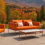 Salon jardin 4 à 5 places sofa 2 places 2 fauteuils table basse tropical terracota