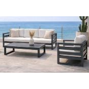 Salon jardin 4 à 6 places sofa 3 places 2 fauteuils table basse anthracite blanc