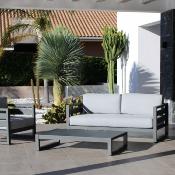 Salon jardin 4 à 5 places sofa 2 places 2 fauteuils table basse anthracite gris clair