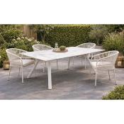 Salon à manger 6 places table rectangulaire 220cm 6 fauteuils blanc blanche blanc