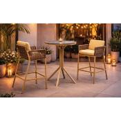 Ensemble bistrot bar 2 fauteuils style tressé table ronde diamètre 80cm