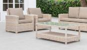 Salon jardin 5 places Sofa 3 places 2 fauteuils table 120x60x46 tressée Naturelle marron