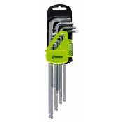 Lot de 9 clès longues 6 pans 1 côté tête sphérique