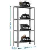 Étagère en métal  4 étagères charge 100 kgs dim.1602x1100x310mm sans vis