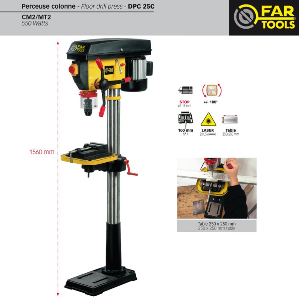 Perceuse à colonne DPC 25C hauteur 1560mm 550w,111209,FARTOOLS