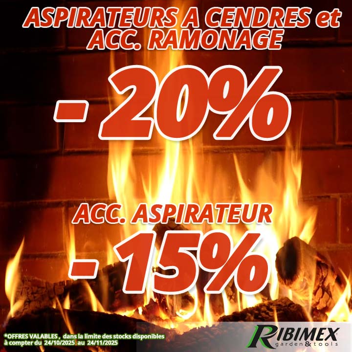 20% et -15% Aspirateurs à cendres, matériel de ramonage, accesoires aspirateurs Ribimex chez Bricommerce