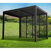 Pergola bioclimatique aluminium anthracite 7.20 m² 4 moucharabieh grd côté