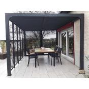 Pergola bioclimatique aluminium anthracite 10.80 m² 5 moucharabieh ventelles petit côté