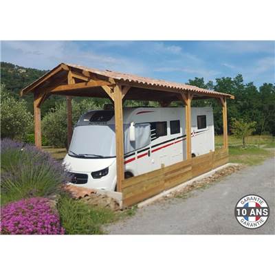 Abri 2 pentes Bois Douglas France Carport Auvent Camping-car 500x750cm H 320cm
