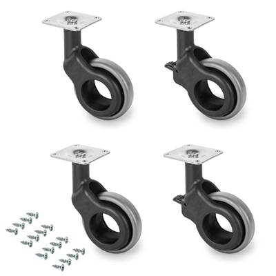 Lot 4 roulettes Hole 2 plétine montage diam. 60mm Acier plastique plastique gris
