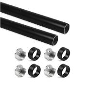 Lot 2 rails ronds armoires D.28mm long. 0.75m supports alu. Zamak noir
