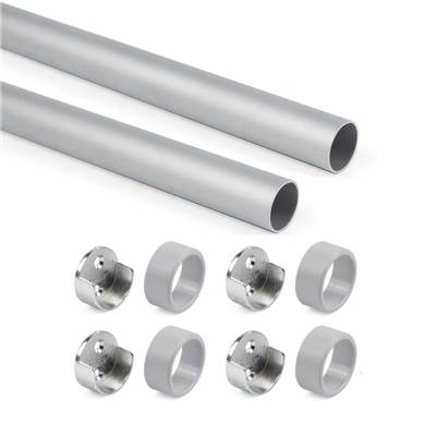 Lot 2 rails ronds armoires D.28mm long. 0.75m supports alu. Zamak Anodisé mat