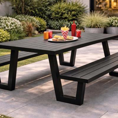 Table rectangulaire et bancs de jardin 6 à 8 places 220x150x75cm anthracite