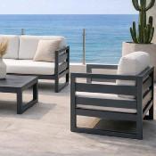 Salon jardin 4 à 6 places sofa 3 places 2 fauteuils table basse anthracite blanc