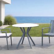 Ensemble bistrot 2 fauteuils fauteuils table ronde diamètre 80cm bleu blanc tissus blanc