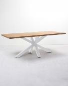 Salon jardin à manger table rectangulaire 200cm imit. bois 6 chaises tissus blanc