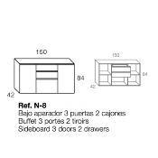 Meuble buffet 150x42x84cm 3 portes 2 tiroirs