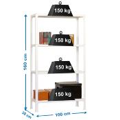 Étagère en métal  4 étagères charge 100 kgs dim.1602x1100x310mm sans vis