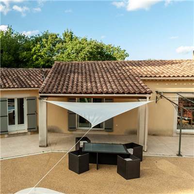 Voile d'ombrage triangulaire crème 160g/m2 dim.3,6x3,6x3,6m