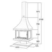 Cheminée de face avec porte en verre et cadre anthracite 16 Kw 2700x870x670mm