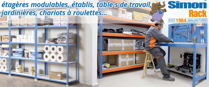 Nouveautés étagères modulables, établis, table de travail, jardinières, chariots à roulettes, SIMONRACK Chez Bricommerce !
