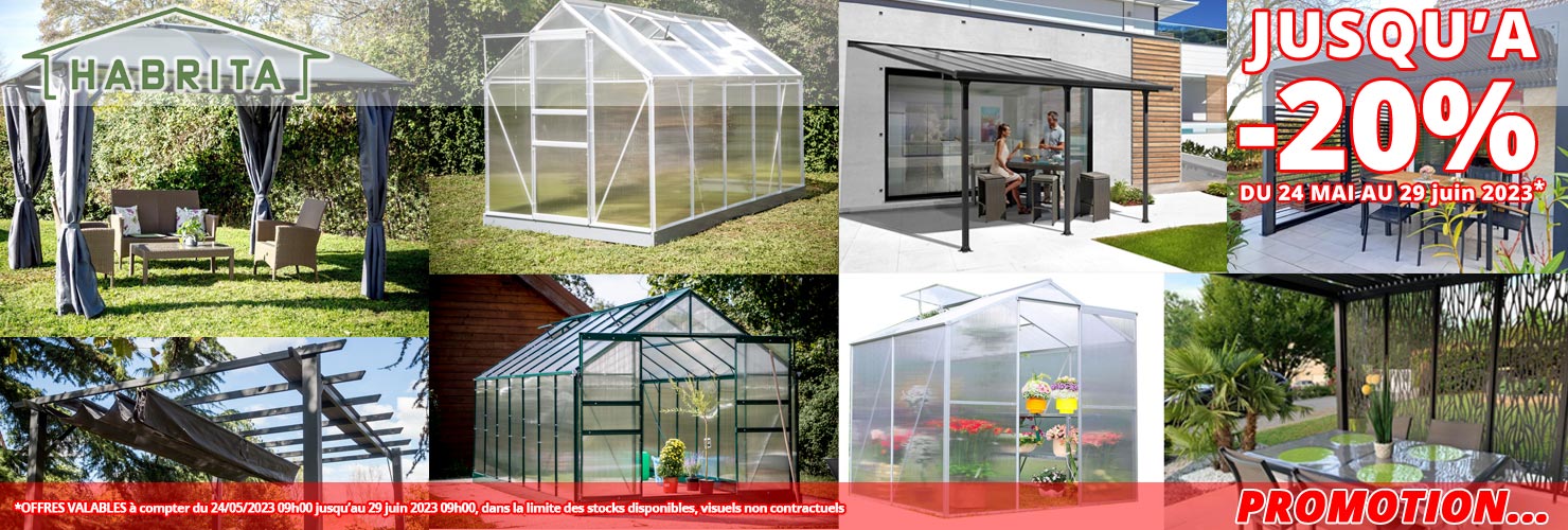 jusqu'a 20% de remise votre toit terrasse, pergola, serre de jardin Habrita