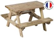 Table de pique-nique en bois traité autoclave,  Dim.90x89x56cm, âges 3 à 12 ans