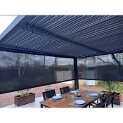 Pergola bioclimatique aluminium anthracite 10.80 m² rideaux 2 côtés
