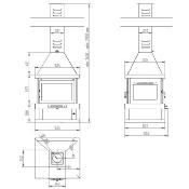 C-204 K - cheminée centrale en acier, 2 portes vitres sérigraphiées, bûcher inférieur, noir