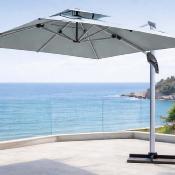 Parasol de jardin carré déporté 400x300cm mât 90x53mm gris tissus gris