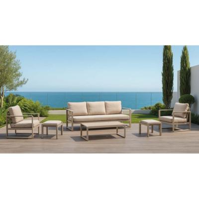 Salon jardin 4 à 8 places sofa 3 pl 2 fauteuils table basse 2 pose pieds beige foncé