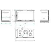 IT-103 FK - Insert à bois en acier, foyer fonte, verre sérigraphié, 3 cotés vitrés, noir