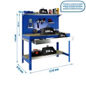 Établi métal bleu bois capacité charge 600 kgs dim.1445x1210x610mm à visser